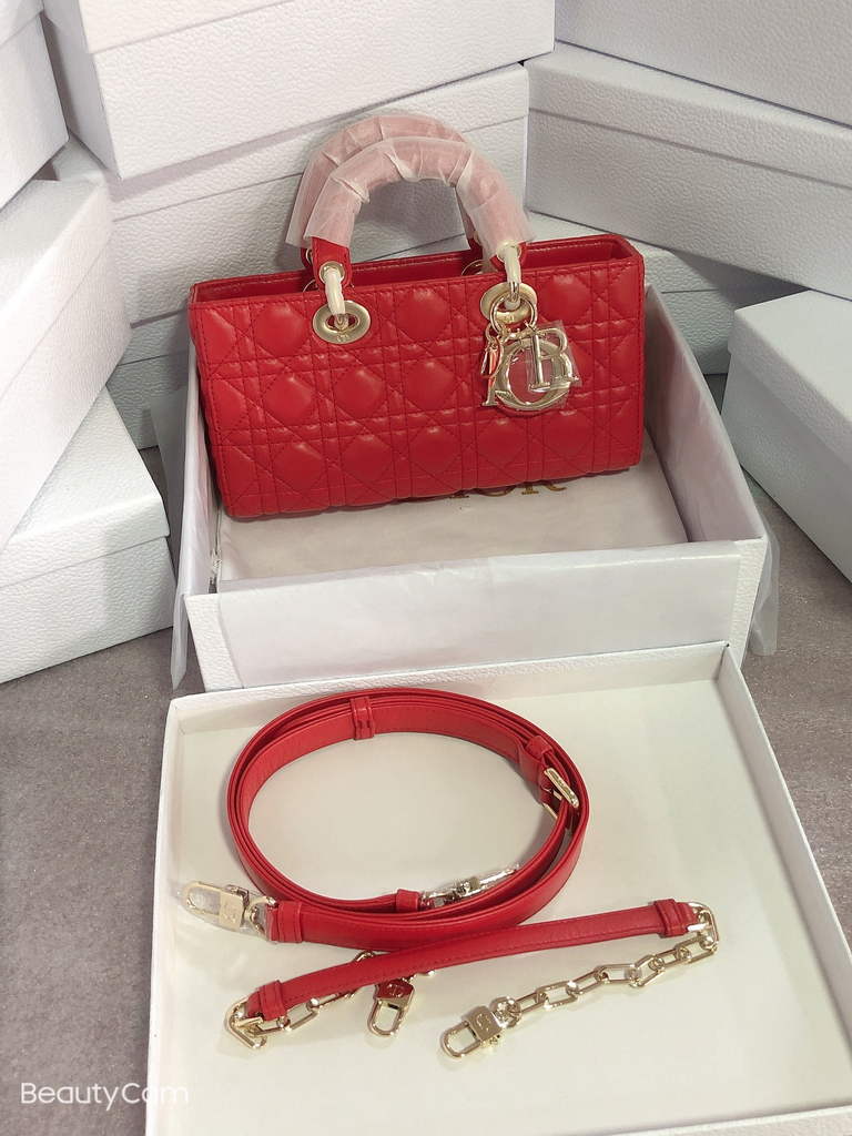 Dior M0540 Medium Lady D-Joy Bag Red Cannage Lambskin
