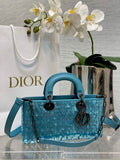Dior M0540 Medium Lady D-Joy Bag Blue Sequinned Lambskin 