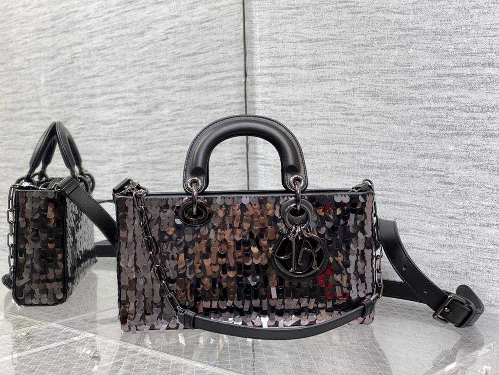 Dior M0540 Medium Lady D-Joy Bag Black Sequinned Lambskin  - Default Title - View 2
