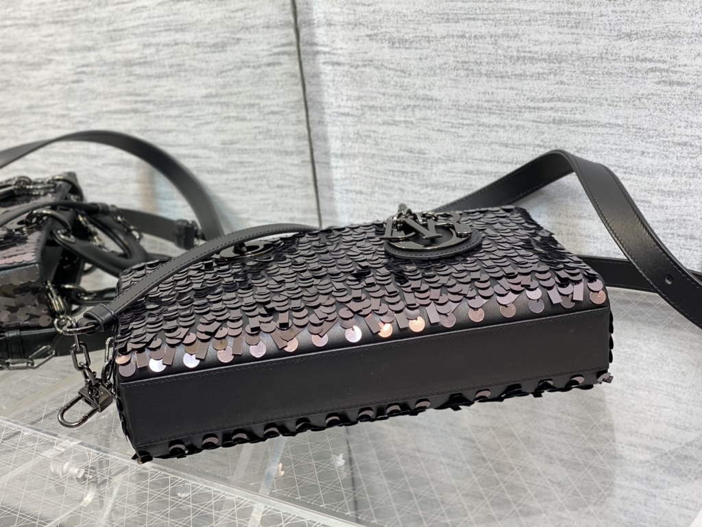 Dior M0540 Medium Lady D-Joy Bag Black Sequinned Lambskin 