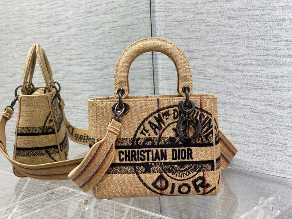 Dior M0565 Lady D-Life Medium Bag Beige Union Jute Fabric - Default Title - View 1