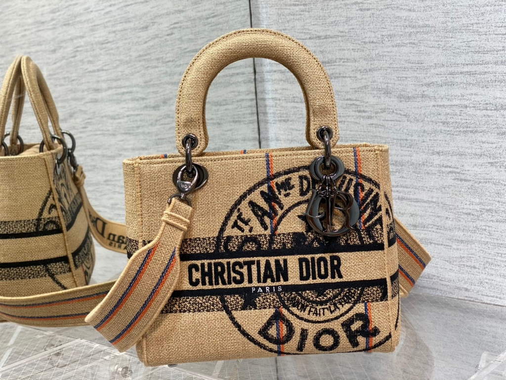 Dior M0565 Lady D-Life Medium Bag Beige Union Jute Fabric - Default Title - View 2