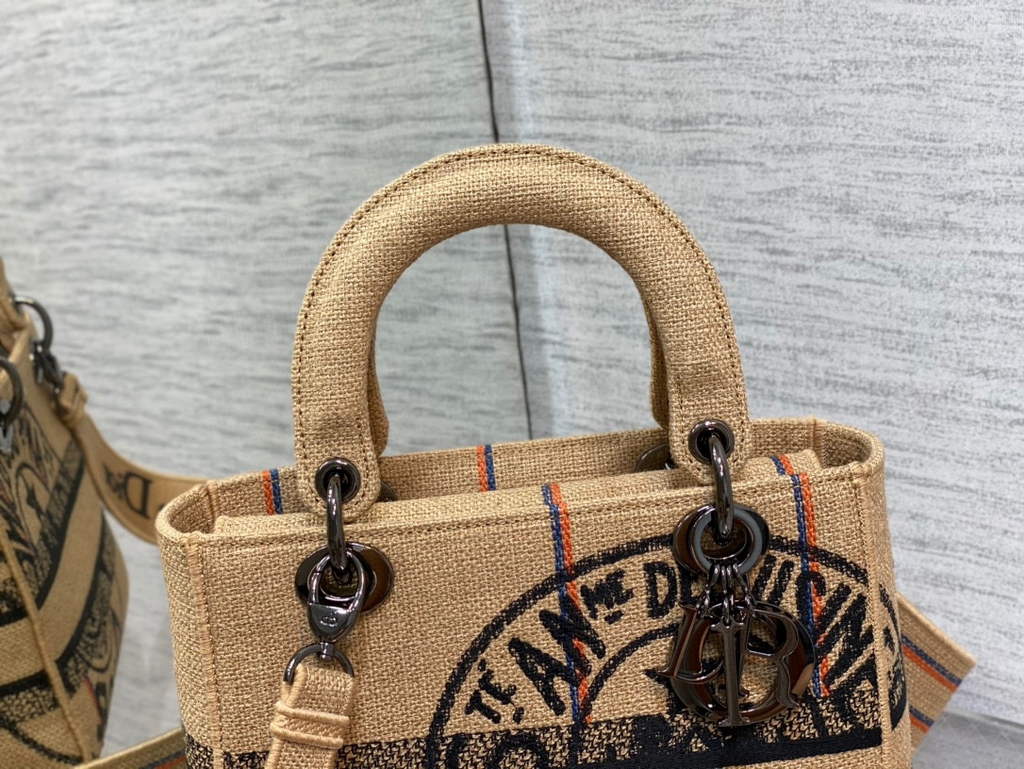 Dior M0565 Lady D-Life Medium Bag Beige Union Jute Fabric - Default Title - View 3