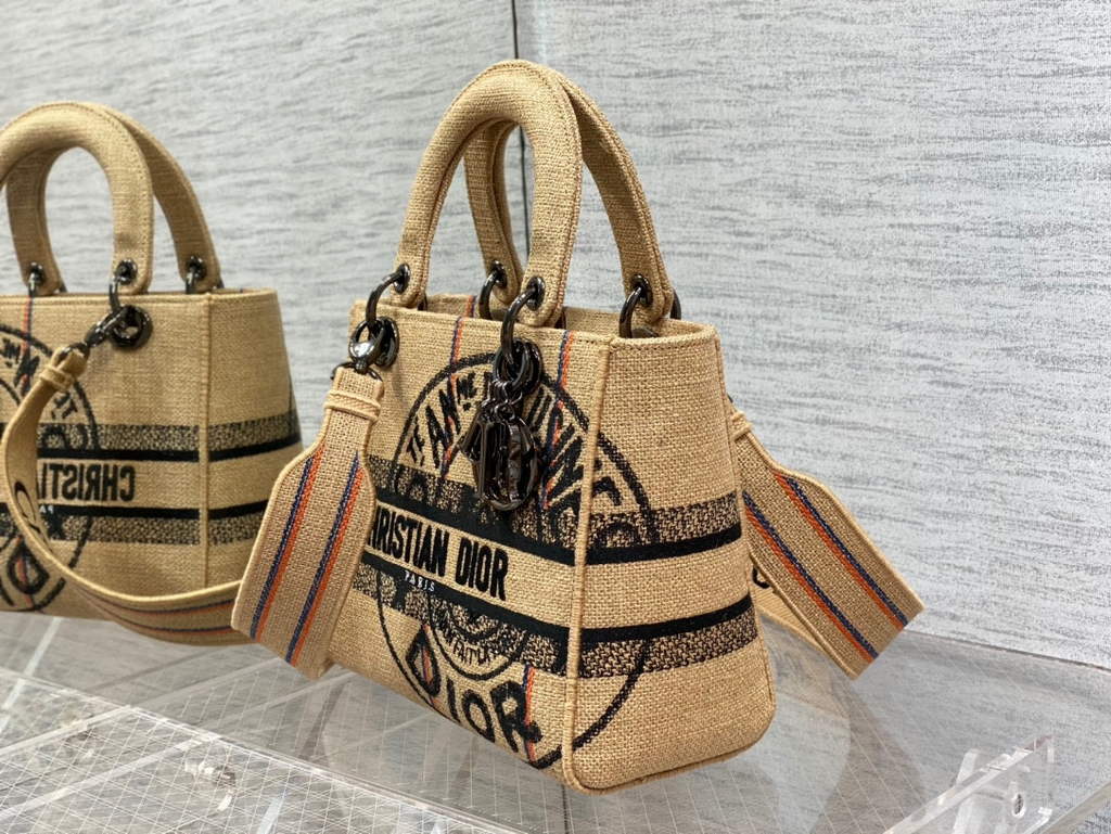 Dior M0565 Lady D-Life Medium Bag Beige Union Jute Fabric - Default Title - View 5