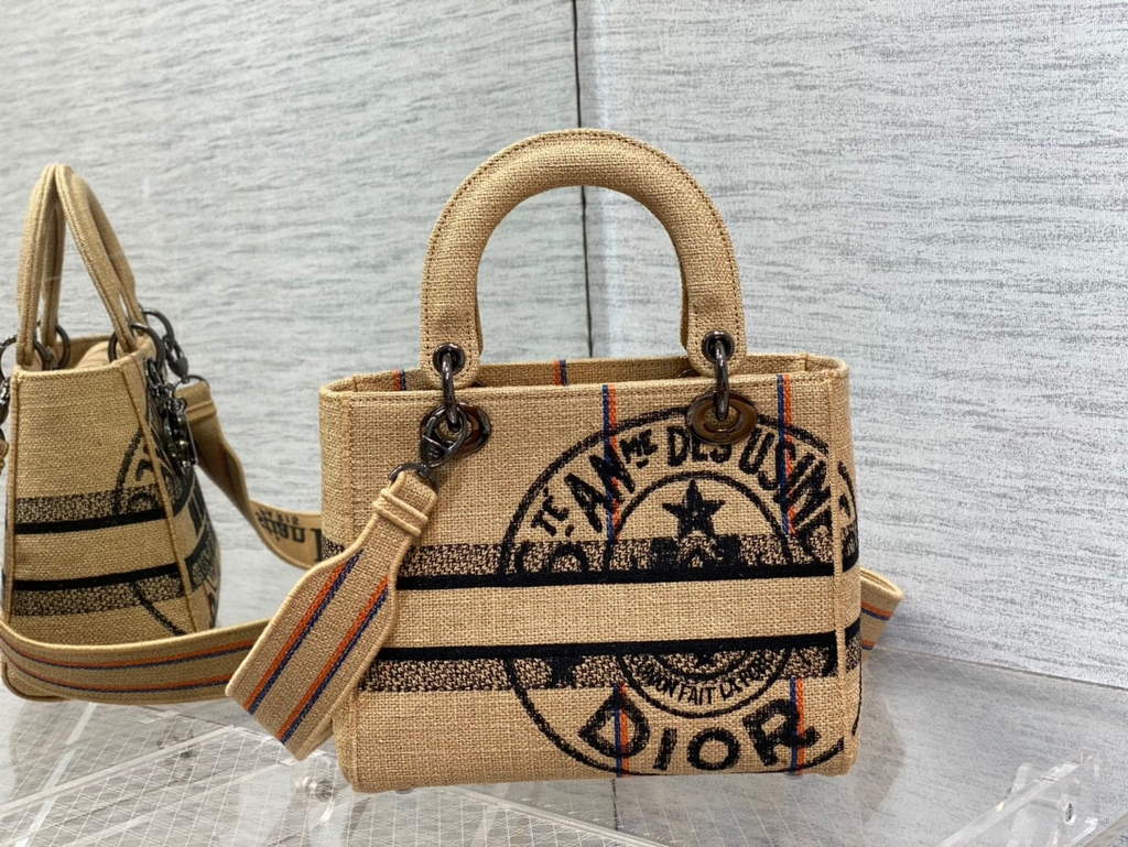 Dior M0565 Lady D-Life Medium Bag Beige Union Jute Fabric - Default Title - View 6