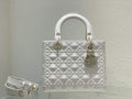 Dior M0565 Medium Lady Bag White Cannage Calfskin with Diamond Motif - Default Title - View 1