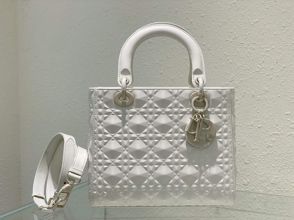 Dior M0565 Medium Lady Bag White Cannage Calfskin with Diamond Motif - Default Title - View 2
