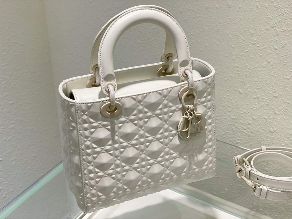 Dior M0565 Medium Lady Bag White Cannage Calfskin with Diamond Motif - Default Title - View 4