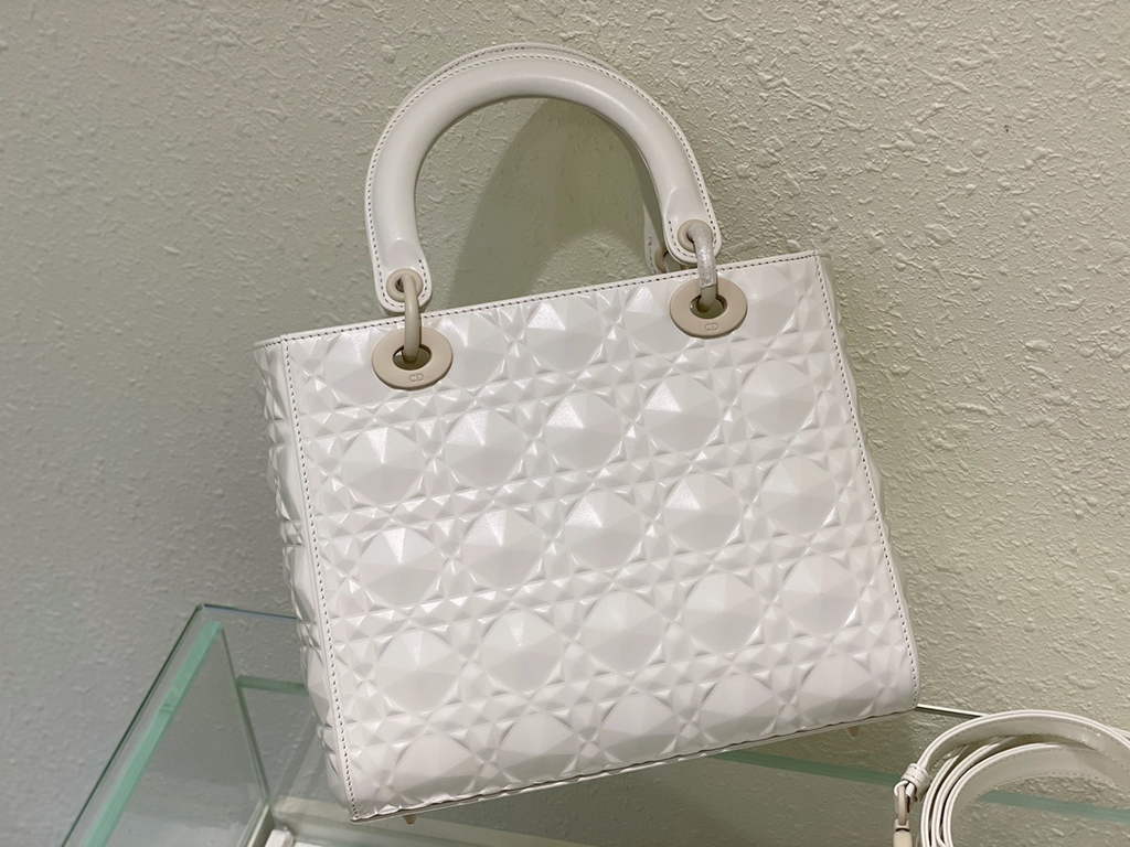 Dior M0565 Medium Lady Bag White Cannage Calfskin with Diamond Motif - Default Title - View 5