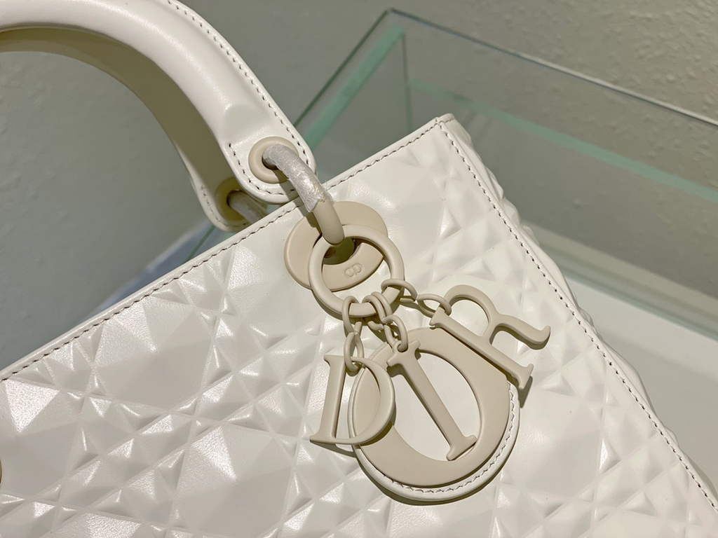 Dior M0565 Medium Lady Bag White Cannage Calfskin with Diamond Motif - Default Title - View 6