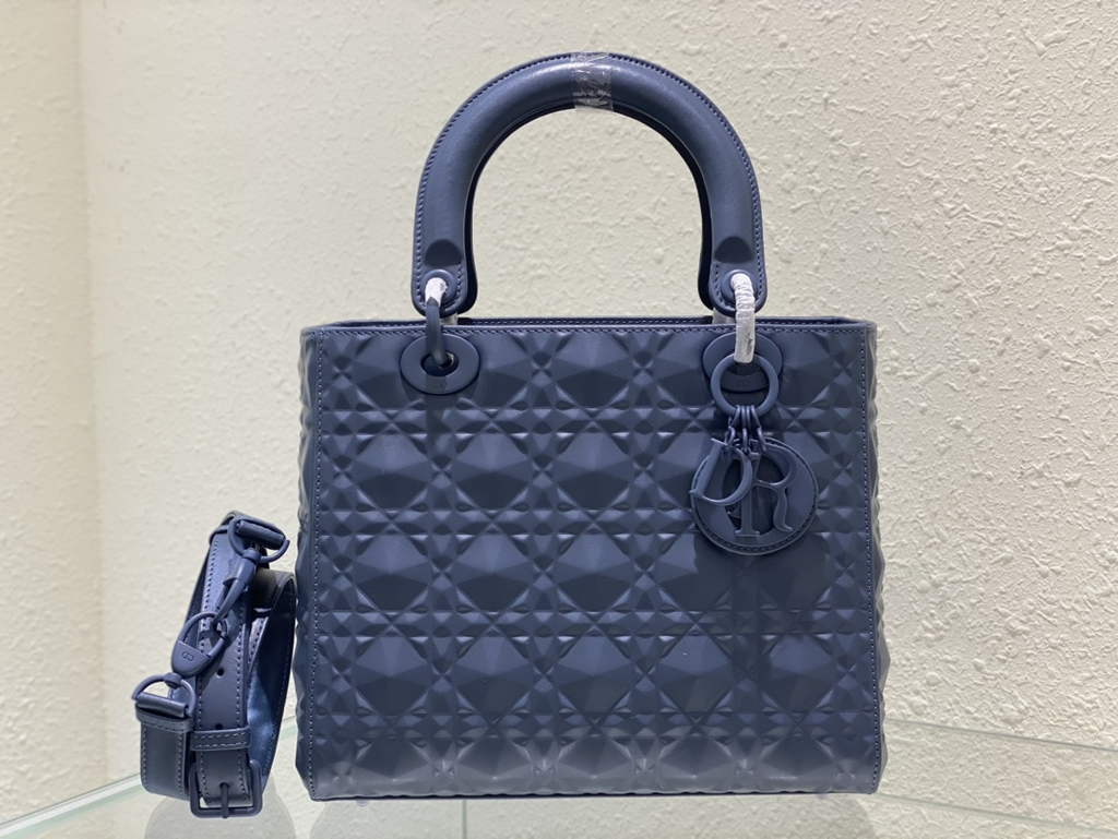 Dior M0565 Medium Lady Bag Blue Cannage Calfskin with Diamond Motif - Default Title - View 2