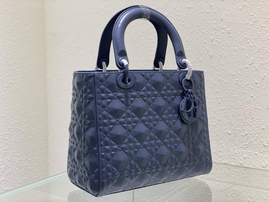 Dior M0565 Medium Lady Bag Blue Cannage Calfskin with Diamond Motif - Default Title - View 3