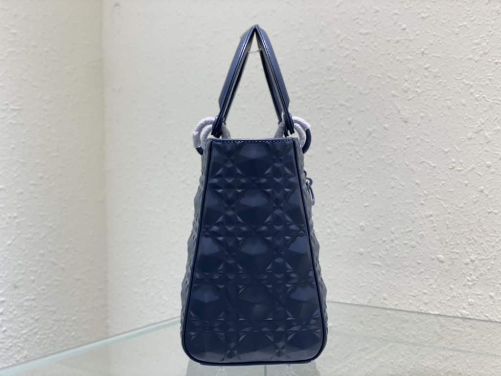 Dior M0565 Medium Lady Bag Blue Cannage Calfskin with Diamond Motif - Default Title - View 4