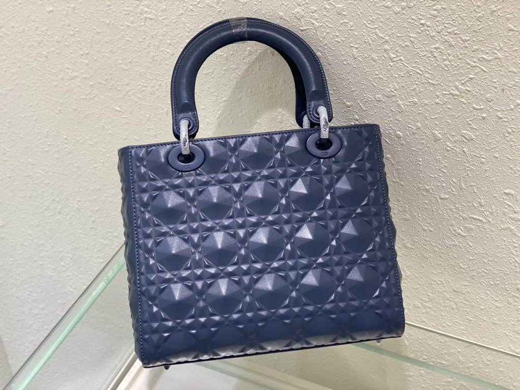 Dior M0565 Medium Lady Bag Blue Cannage Calfskin with Diamond Motif - Default Title - View 5