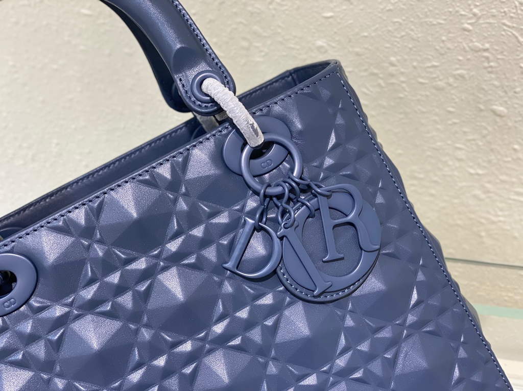Dior M0565 Medium Lady Bag Blue Cannage Calfskin with Diamond Motif - Default Title - View 6