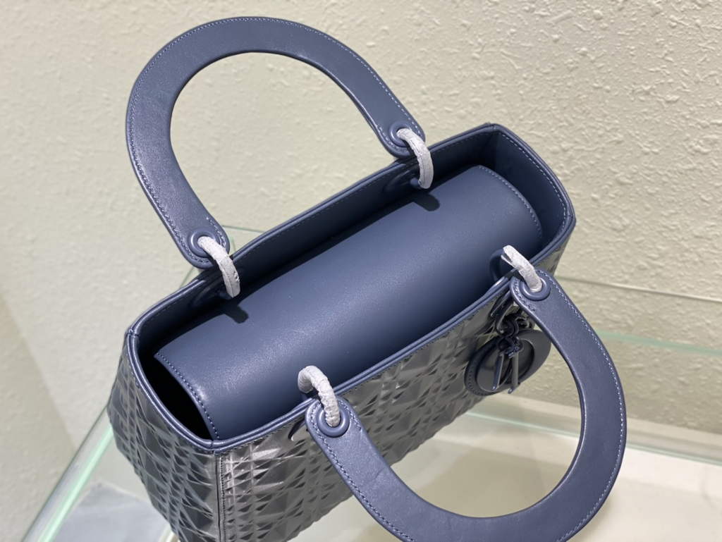 Dior M0565 Medium Lady Bag Blue Cannage Calfskin with Diamond Motif - Default Title - View 7