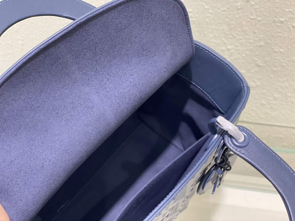Dior M0565 Medium Lady Bag Blue Cannage Calfskin with Diamond Motif - Default Title - View 8