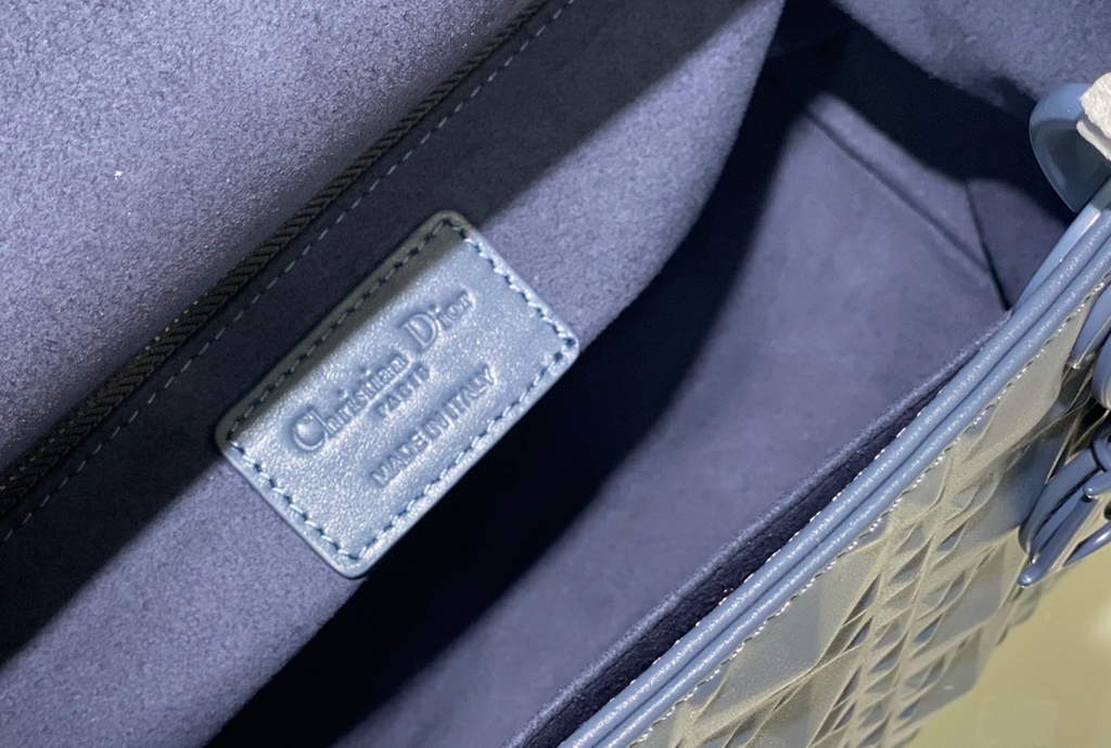 Dior M0565 Medium Lady Bag Blue Cannage Calfskin with Diamond Motif - Default Title - View 9