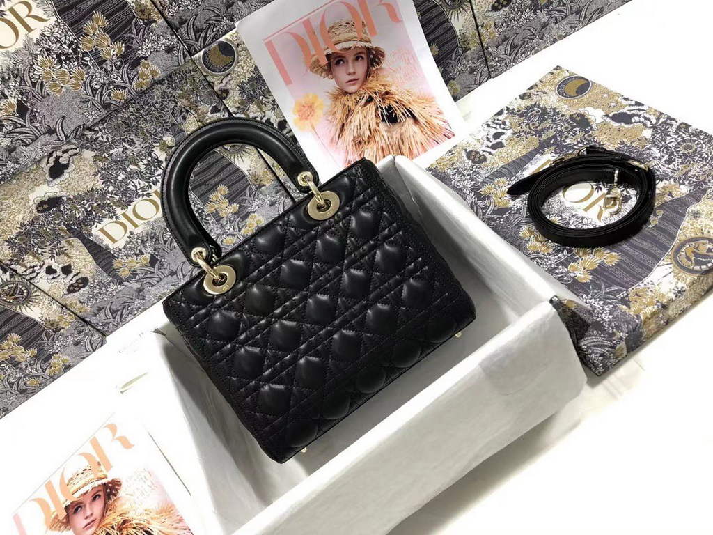 Dior M0565 Medium Lady Bag Cannage Lambskin Black Gold - Default Title - View 2