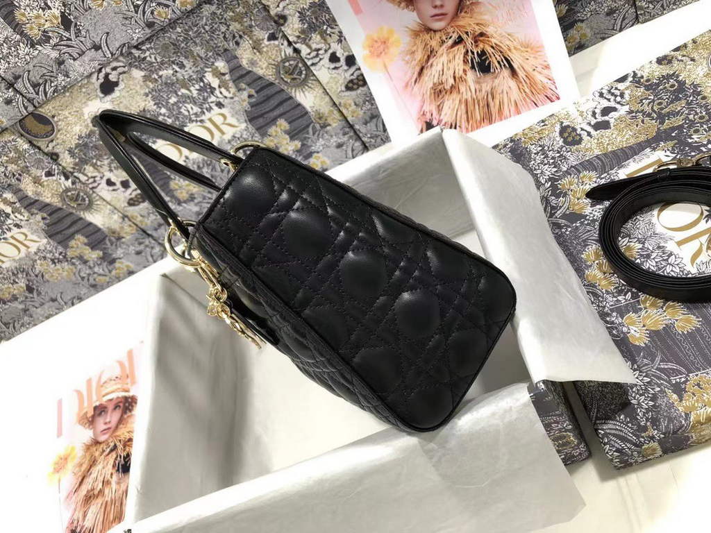 Dior M0565 Medium Lady Bag Cannage Lambskin Black Gold - Default Title - View 3