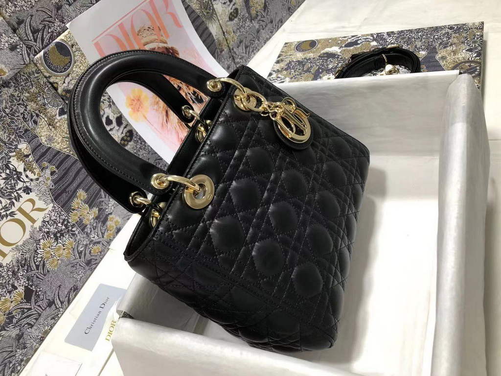Dior M0565 Medium Lady Bag Cannage Lambskin Black Gold - Default Title - View 5