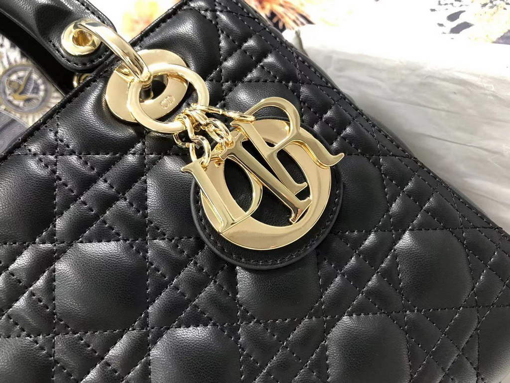 Dior M0565 Medium Lady Bag Cannage Lambskin Black Gold - Default Title - View 6