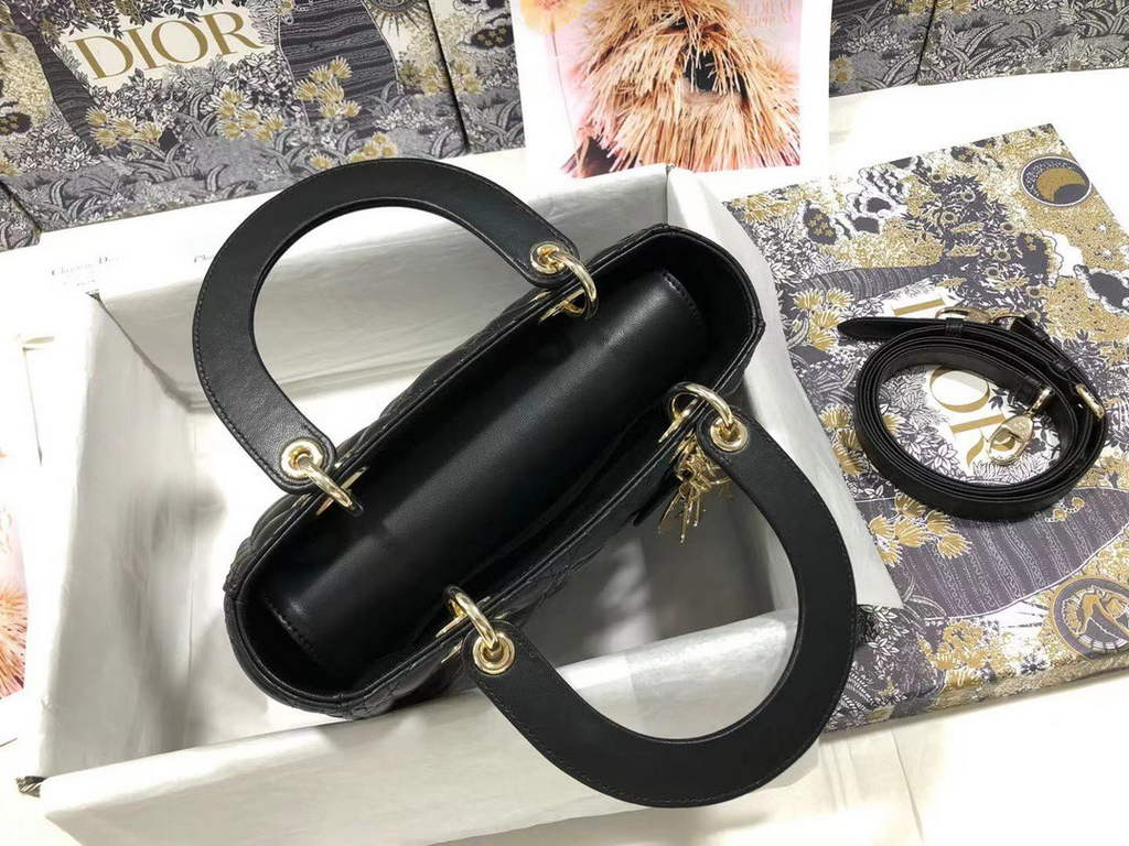 Dior M0565 Medium Lady Bag Cannage Lambskin Black Gold - Default Title - View 7