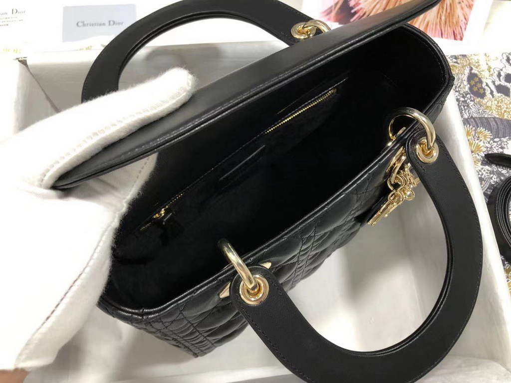 Dior M0565 Medium Lady Bag Cannage Lambskin Black Gold - Default Title - View 8
