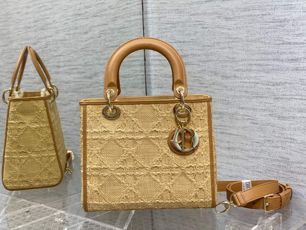 Dior M0565 Medium Lady Bag Natural Cannage Raffia - Default Title - View 1