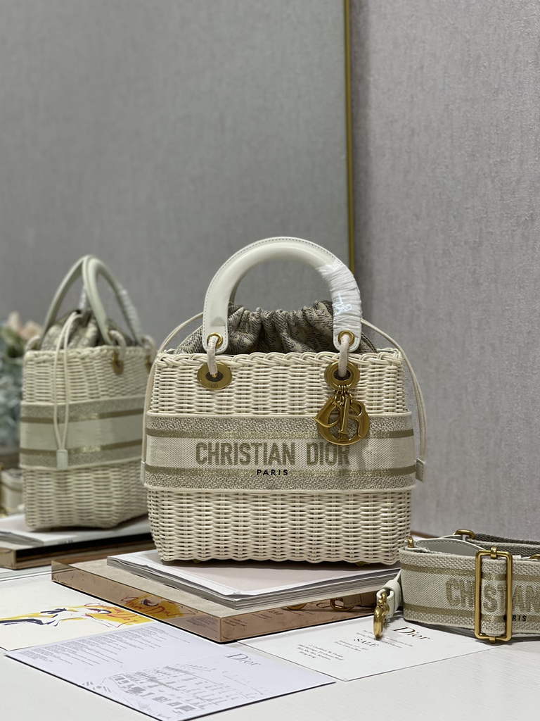 Dior M0565 Medium Lady Bag Natural Wicker and Gold - Default Title - View 2