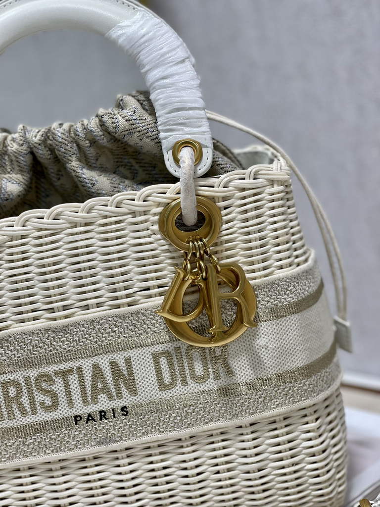 Dior M0565 Medium Lady Bag Natural Wicker and Gold - Default Title - View 4