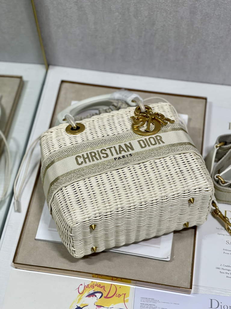 Dior M0565 Medium Lady Bag Natural Wicker and Gold - Default Title - View 5