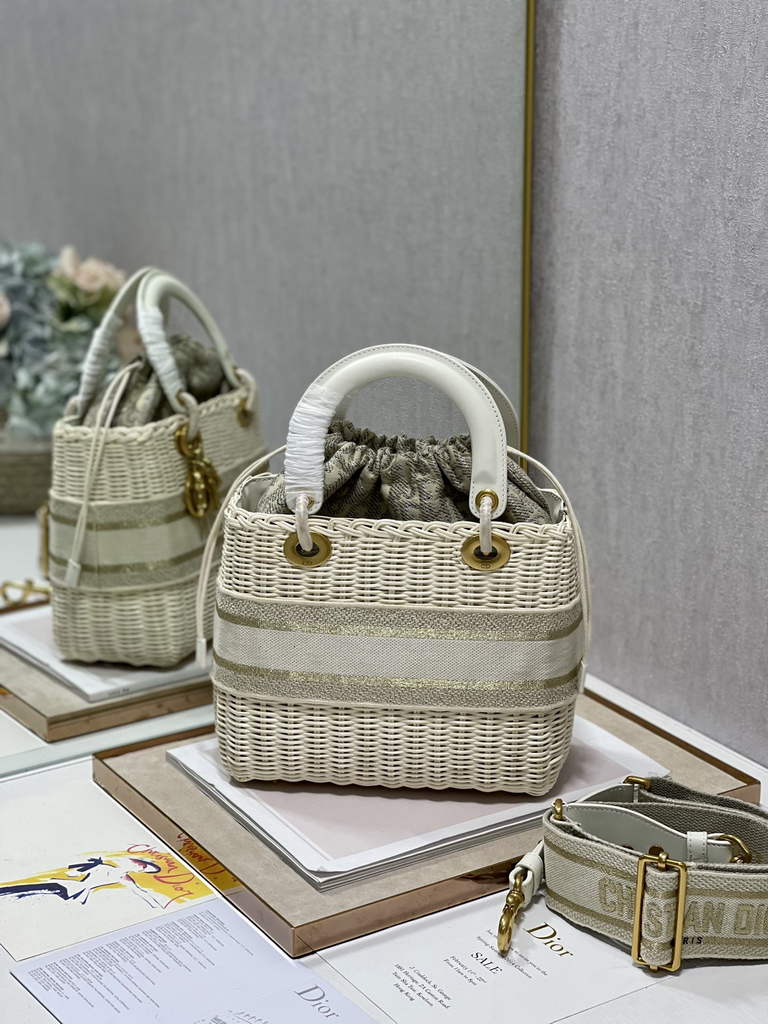 Dior M0565 Medium Lady Bag Natural Wicker and Gold - Default Title - View 6