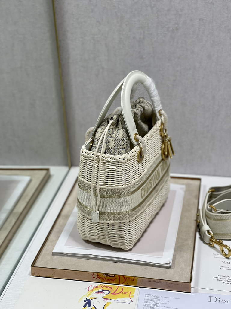 Dior M0565 Medium Lady Bag Natural Wicker and Gold - Default Title - View 7