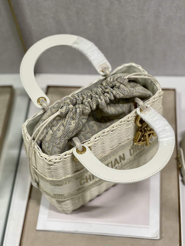 Dior M0565 Medium Lady Bag Natural Wicker and Gold - Default Title - View 8