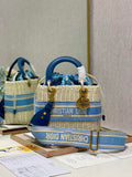 Dior M0565 Medium Lady Bag Natural Wicker and Light Blue - Default Title - View 1