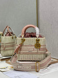Dior M0565 Medium Lady Bag Natural Wicker and Pink - Default Title - View 1