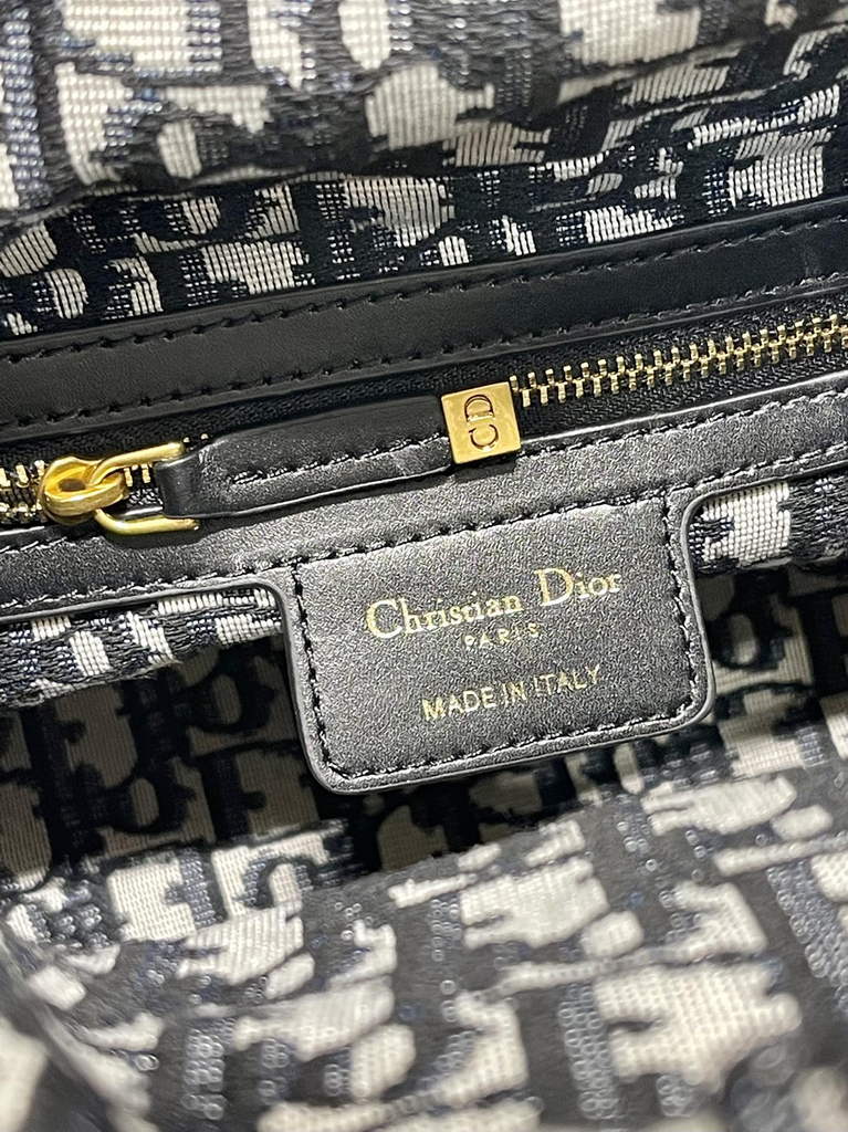 Dior M0565 Medium Lady Bag Natural Wicker and Blue Oblique Jacquard - Default Title - View 9