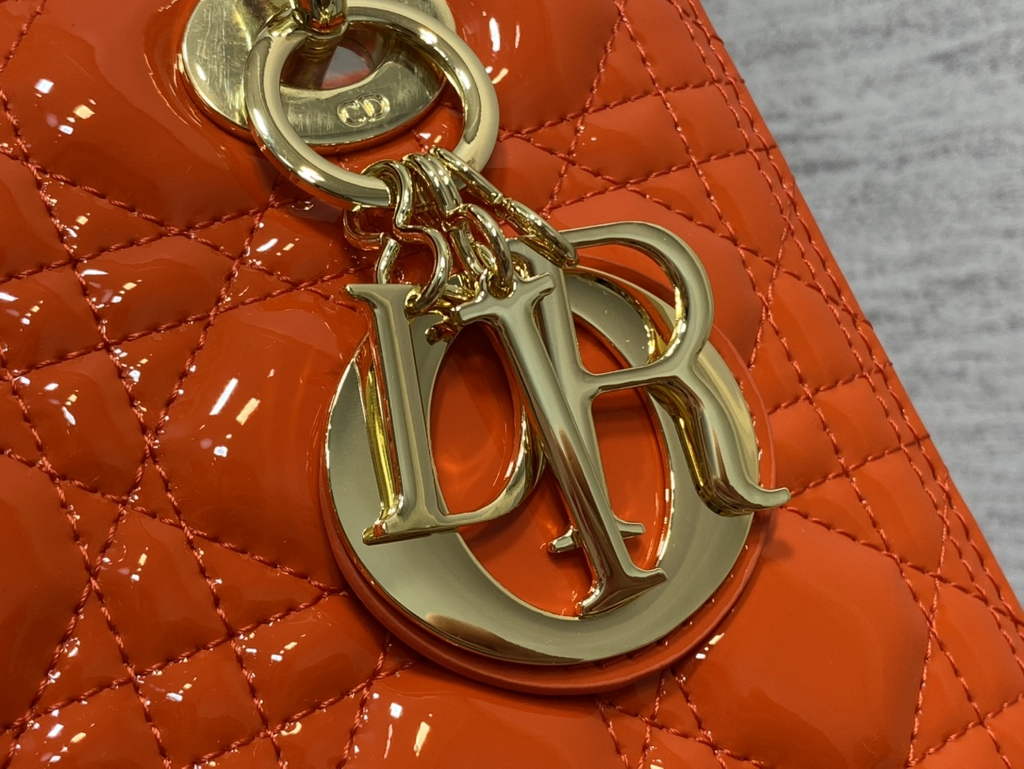 Dior M0565 Medium Lady Bag Orange Patent Cannage Calfskin Gold - Default Title - View 4