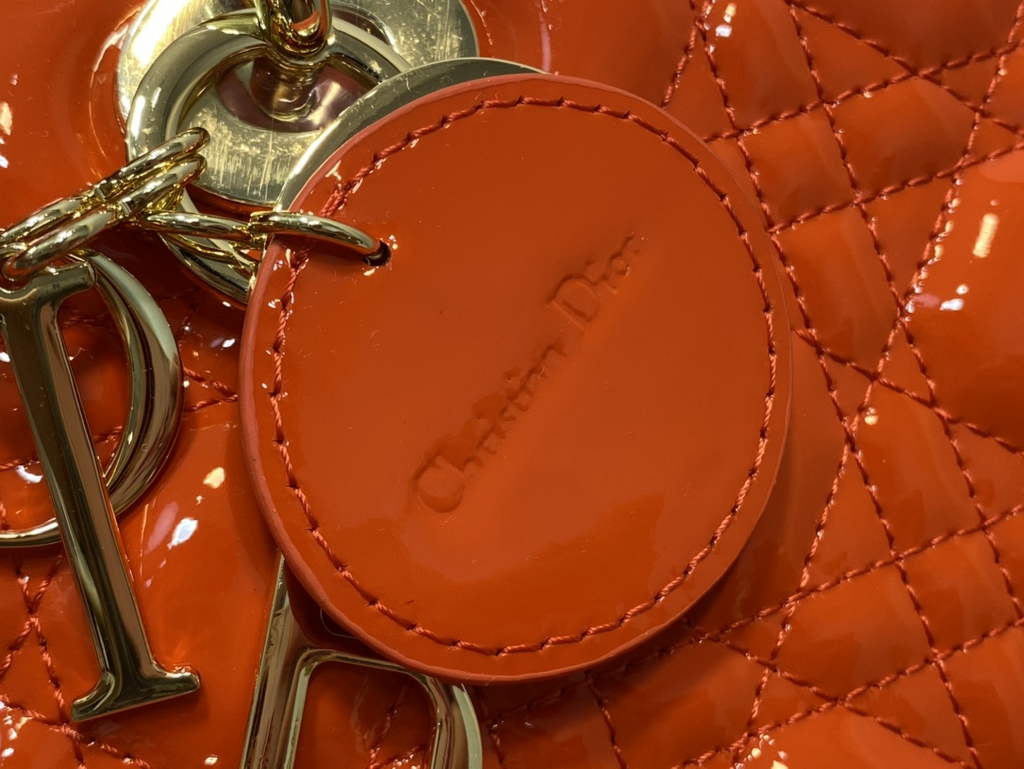 Dior M0565 Medium Lady Bag Orange Patent Cannage Calfskin Gold - Default Title - View 7