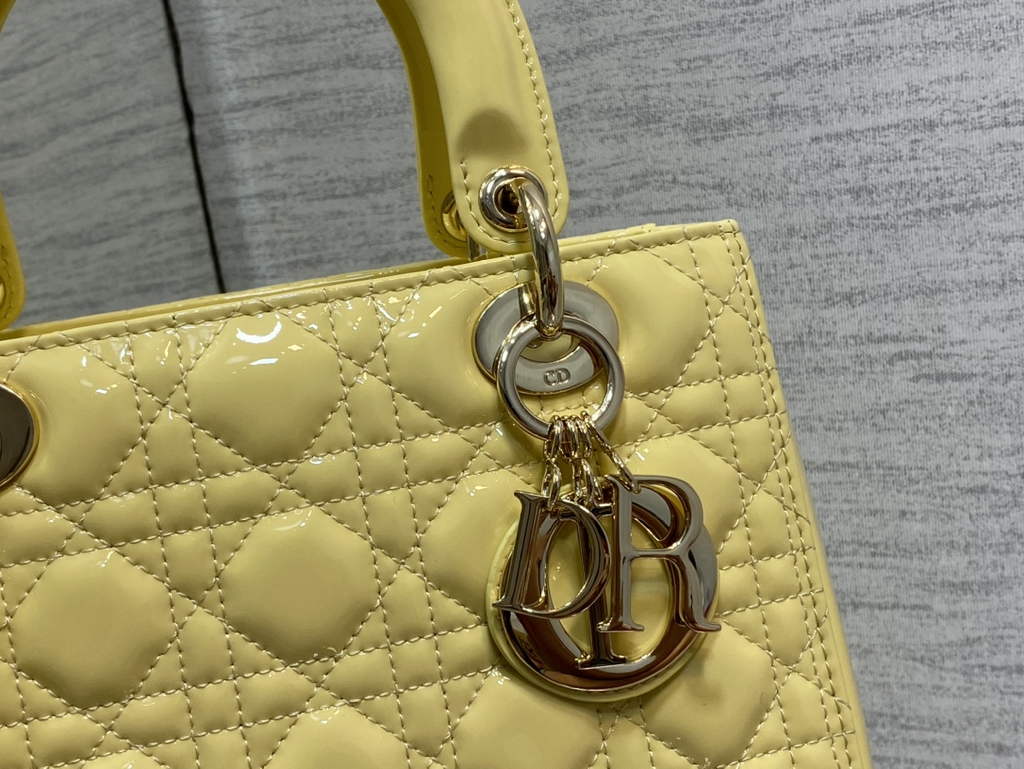 Dior M0565 Medium Lady Bag Yellow Patent Cannage Calfskin Gold - Default Title - View 4
