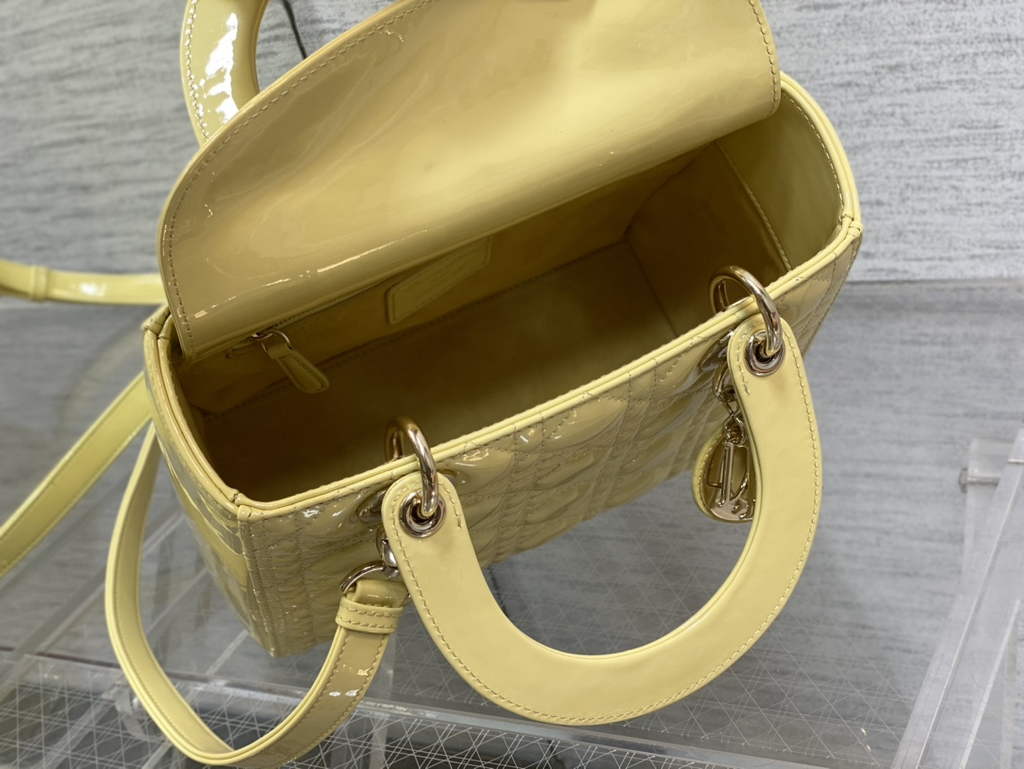 Dior M0565 Medium Lady Bag Yellow Patent Cannage Calfskin Gold - Default Title - View 8
