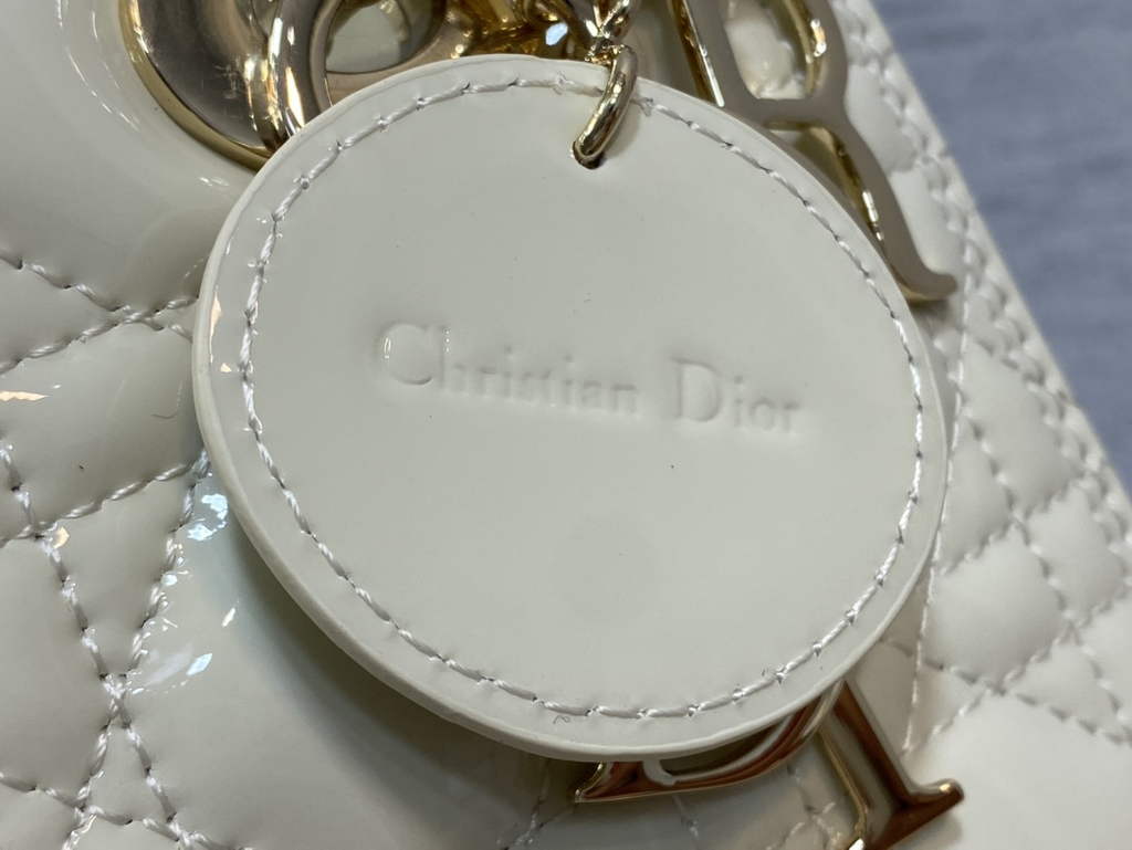 Dior M0565 Medium Lady Bag White Patent Cannage Calfskin Gold - Default Title - View 5