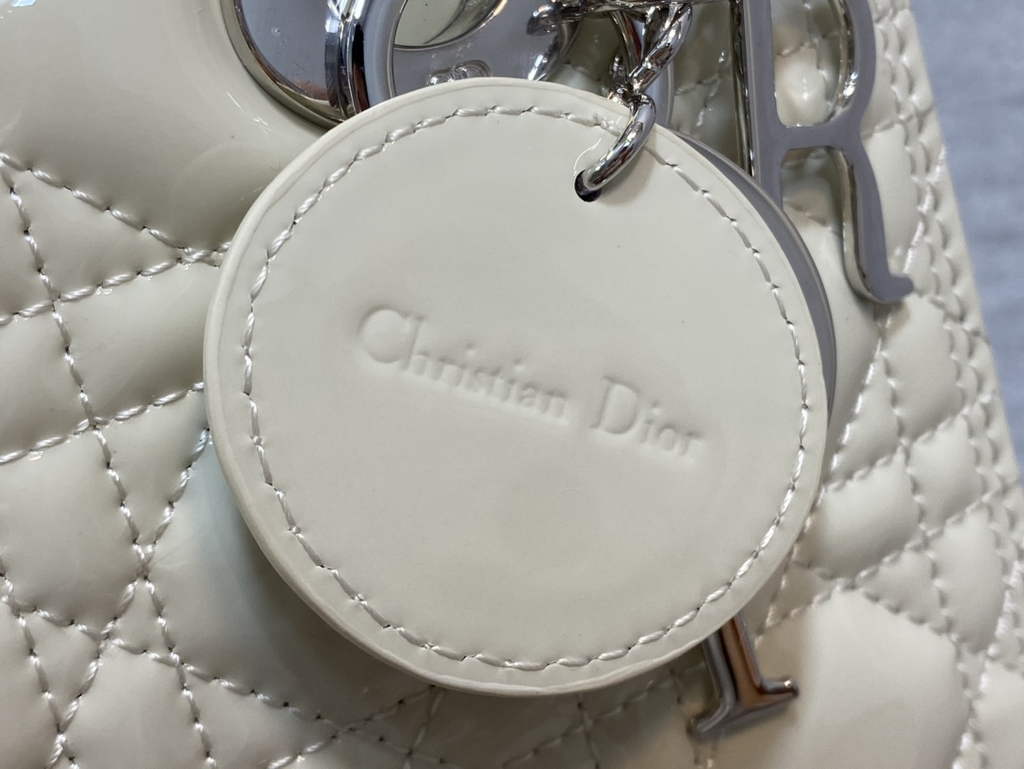 Dior M0565 Medium Lady Bag White Patent Cannage Calfskin Silver - Default Title - View 4