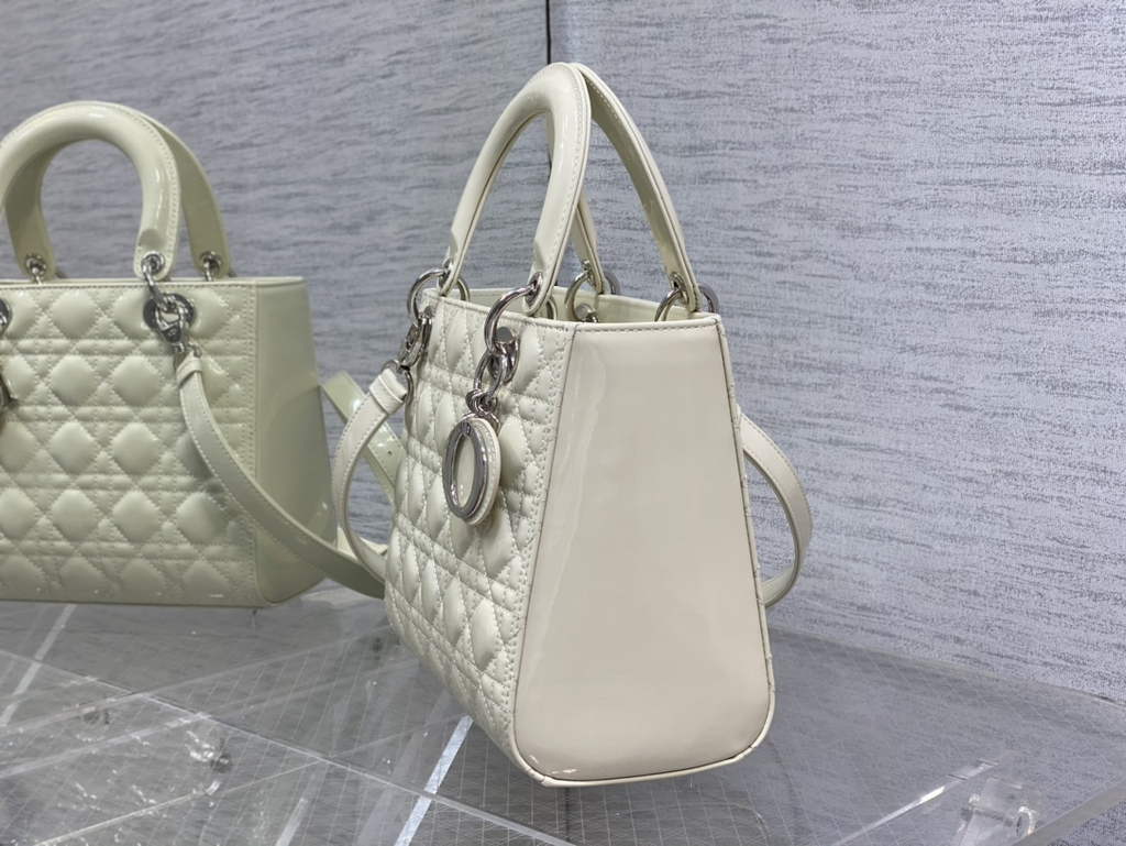 Dior M0565 Medium Lady Bag White Patent Cannage Calfskin Silver - Default Title - View 6
