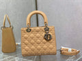 Dior M0565 Medium Lady Bag dark beige Patent Cannage Calfskin Silver - Default Title - View 1