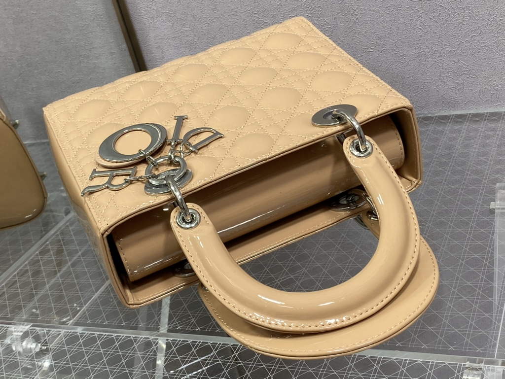 Dior M0565 Medium Lady Bag dark beige Patent Cannage Calfskin Silver - Default Title - View 6