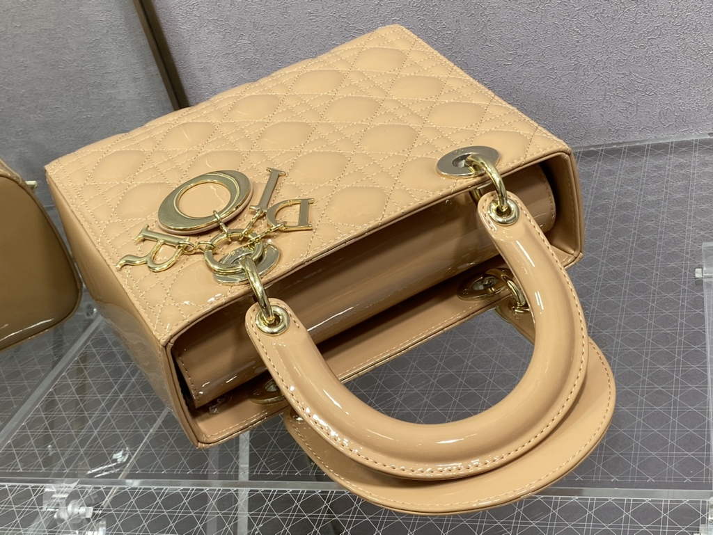 Dior M0565 Medium Lady Bag dark beige Patent Cannage Calfskin Gold - Default Title - View 5