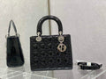 Dior M0565 Medium Lady Bag Black Patent Cannage Calfskin Silver - Default Title - View 1