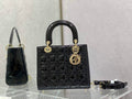 Dior M0565 Medium Lady Bag Black Patent Cannage Calfskin Gold - Default Title - View 1